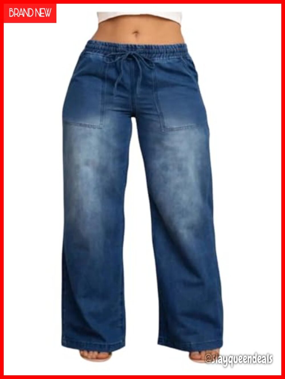 Plus Size Drawstring Waist Wide Leg Baggy Denim Jeans